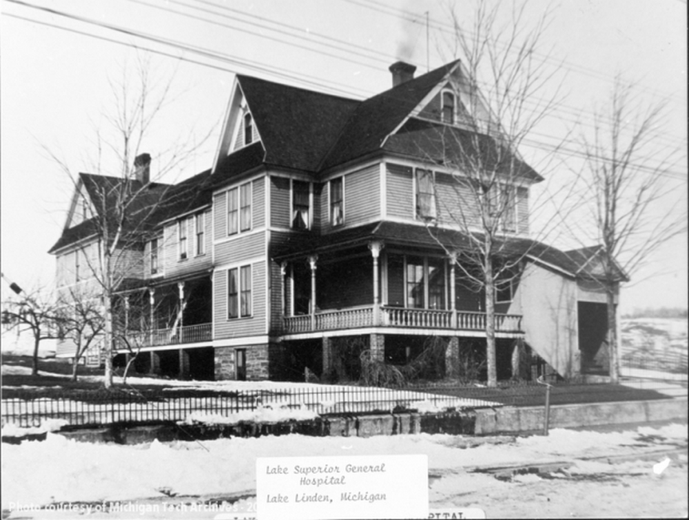 Lake Superior General Hospital, Lake Linden<br>Courtesy of Michigan Technological University Archives and Copper Country Historical Collections, Copper Country Vertical File Photograph Collection, MTU Neg 05283